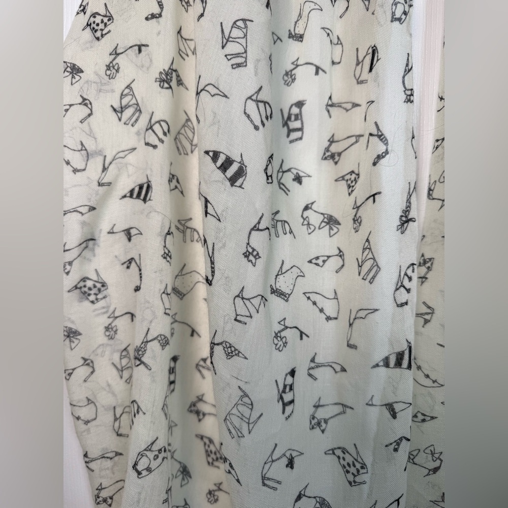 J. Crew Cream Sheer Scarf with Black Shoe Print - Picture 2 of 6